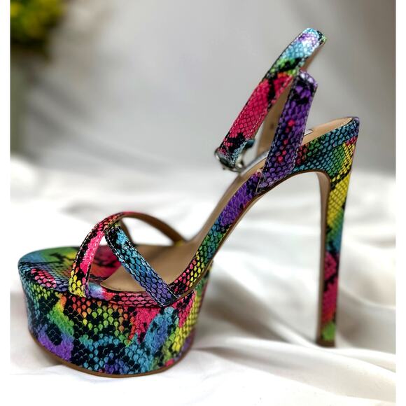 Steve Madden Marciana Snake Skin Multi Ankle Strap Open Toe High Heel Sandals 6 - Picture 5 of 16